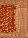 Rust Terracotta Tussore Georgette Banarasi Saree with Magenta Floral Weave