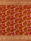 Rust Terracotta Tussore Georgette Banarasi Saree with Magenta Floral Weave