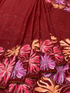 Brick Red Tussore Silk Saree with Kalamkari Peacock Mandala & Mirror Embroidery