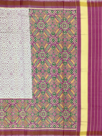 Ivory Cream & Magenta Rajkot Patola Silk Saree