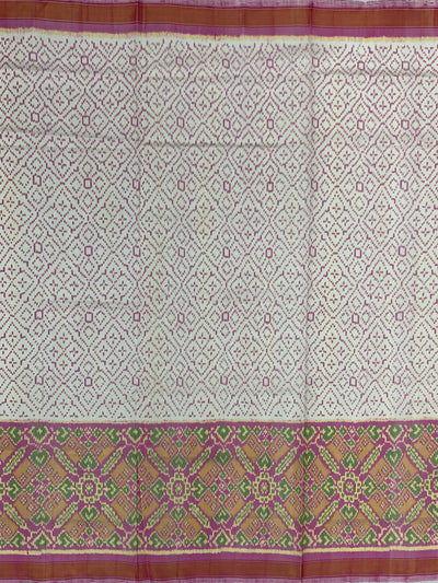Ivory Cream & Magenta Rajkot Patola Silk Saree