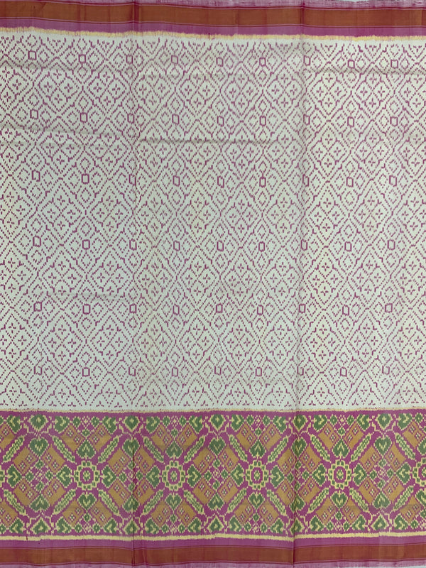 Ivory Cream & Magenta Rajkot Patola Silk Saree