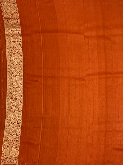 Rust Terracotta Tussore Georgette Banarasi Saree with Magenta Floral Weave