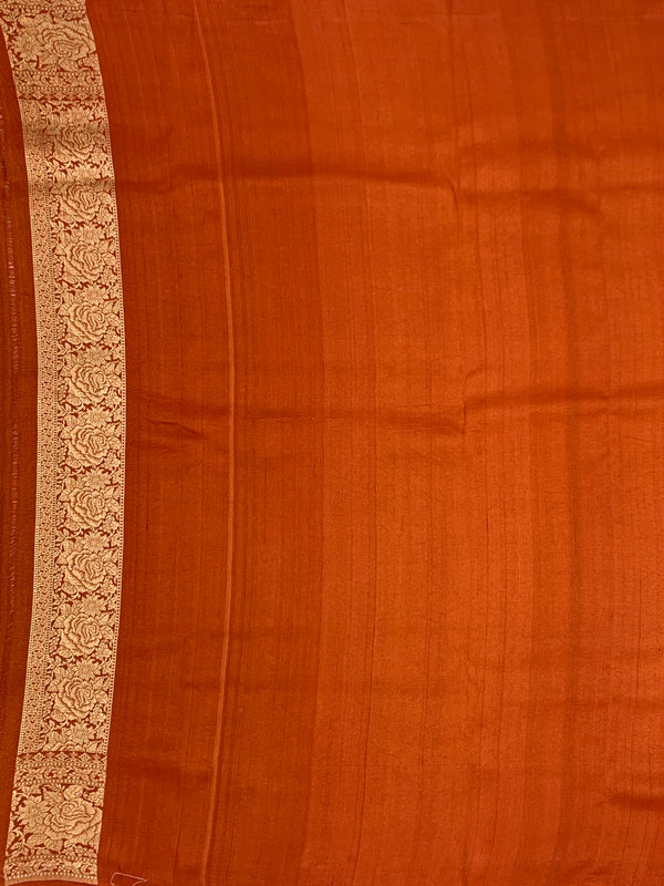 Rust Terracotta Tussore Georgette Banarasi Saree with Magenta Floral Weave