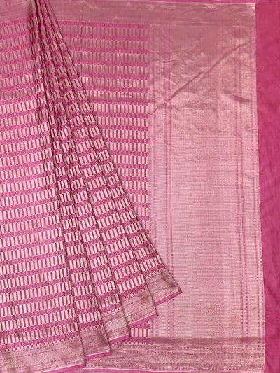 Contemporary Rose Pink Mashru Silk Saree with Geometric Zari Weave