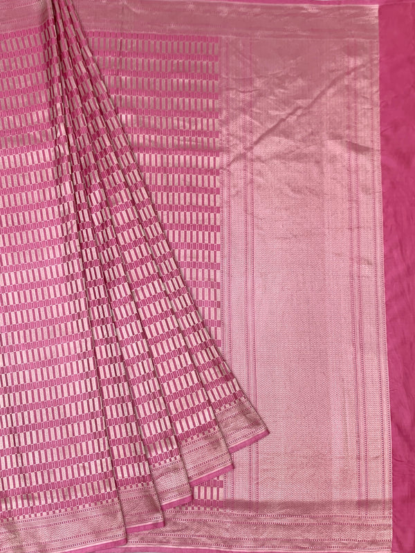 Contemporary Rose Pink Mashru Silk Saree with Geometric Zari Weave
