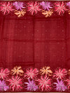 Brick Red Tussore Silk Saree with Kalamkari Peacock Mandala & Mirror Embroidery