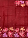 Brick Red Tussore Silk Saree with Kalamkari Peacock Mandala & Mirror Embroidery
