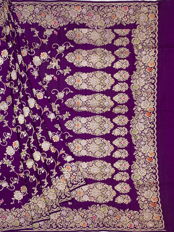 Royal Purple Tussar Georgette Saree with Intricate Floral Zari Weave