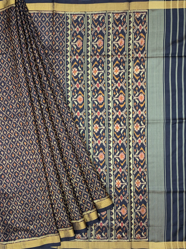 Midnight Navy Blue Rajkot Patola Silk Saree