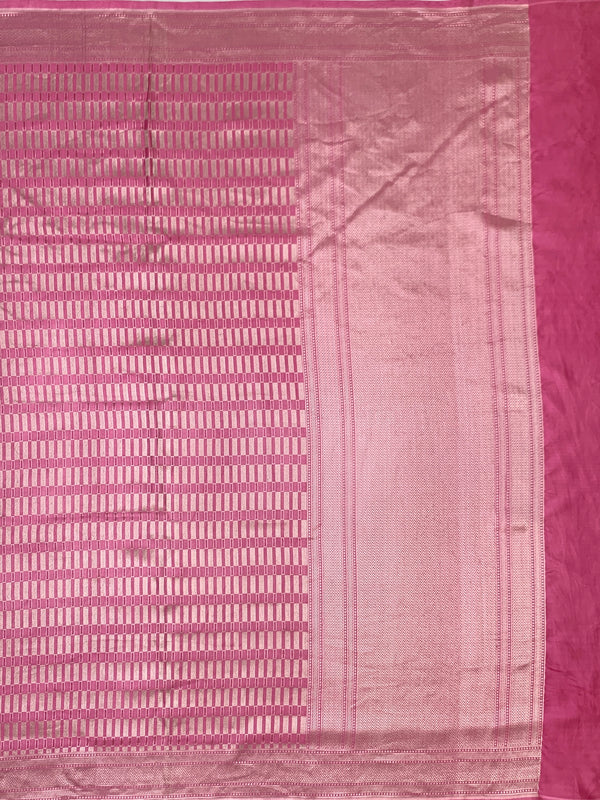 Contemporary Rose Pink Mashru Silk Saree with Geometric Zari Weave