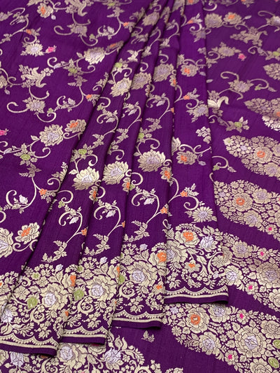 Royal Purple Tussar Georgette Saree with Intricate Floral Zari Weave