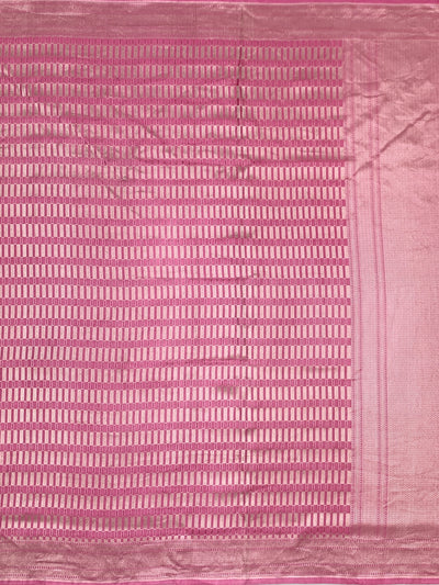 Contemporary Rose Pink Mashru Silk Saree with Geometric Zari Weave