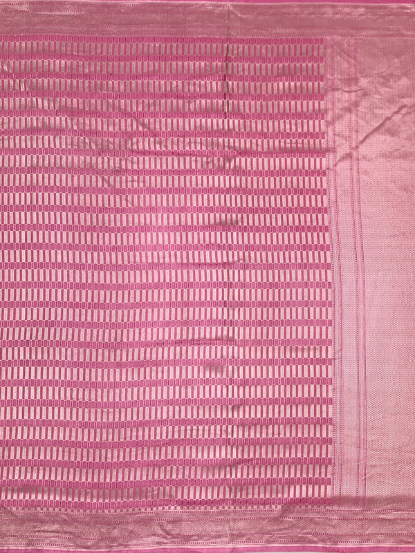 Contemporary Rose Pink Mashru Silk Saree with Geometric Zari Weave