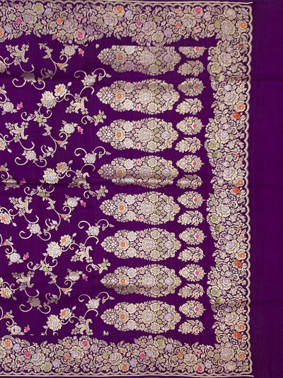 Royal Purple Tussar Georgette Saree with Intricate Floral Zari Weave