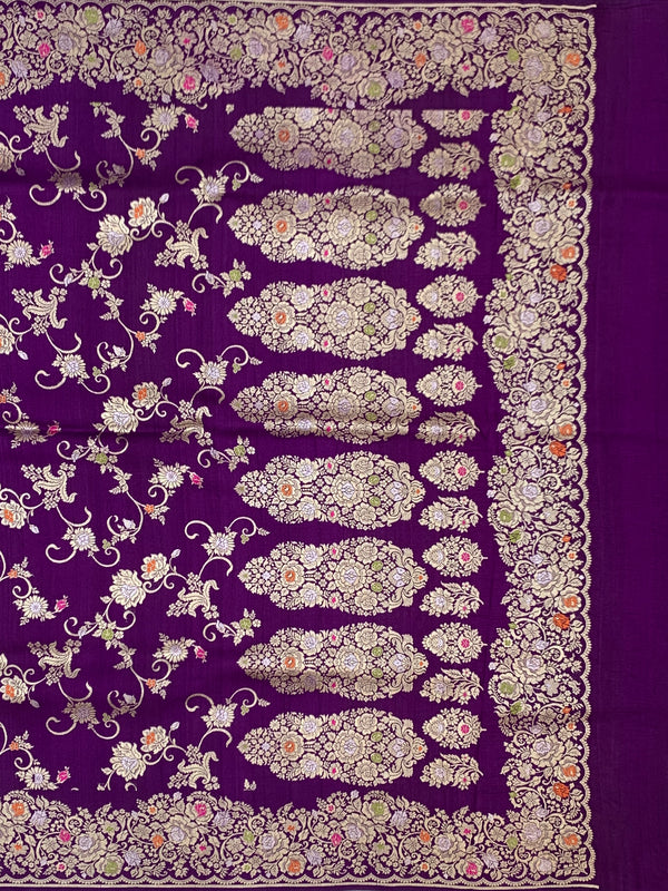 Royal Purple Tussar Georgette Saree with Intricate Floral Zari Weave