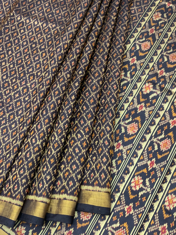 Midnight Navy Blue Rajkot Patola Silk Saree
