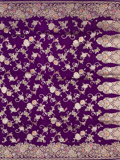 Royal Purple Tussar Georgette Saree with Intricate Floral Zari Weave