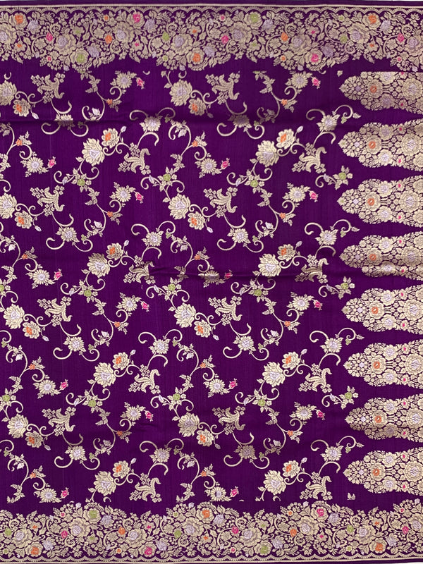 Royal Purple Tussar Georgette Saree with Intricate Floral Zari Weave