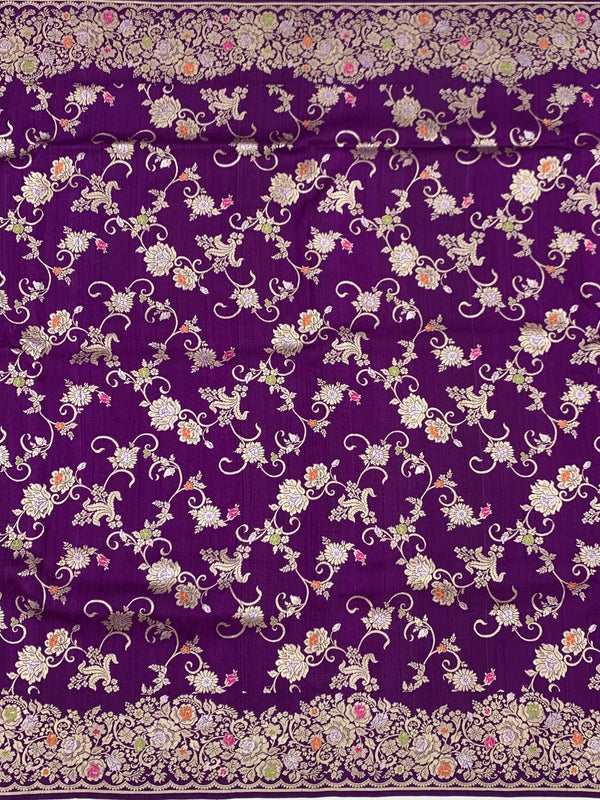 Royal Purple Tussar Georgette Saree with Intricate Floral Zari Weave