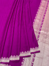 Vibrant Magenta Mashru Silk Saree with Geometric Silver Zari Pallu
