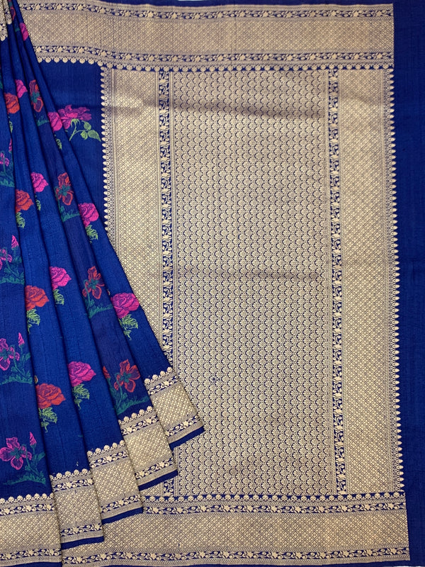 Royal Blue Tussore Georgette Saree with Woven Zari Pallu