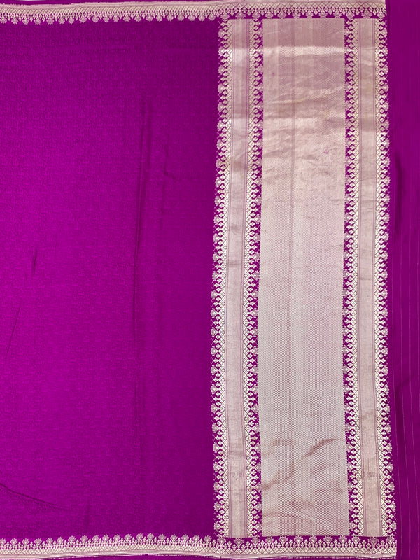 Vibrant Magenta Mashru Silk Saree with Geometric Silver Zari Pallu