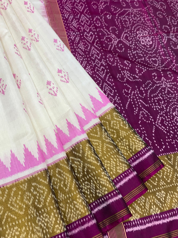 Ivory Cream & Deep Magenta Rajkot Patola Silk Saree