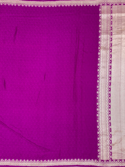Vibrant Magenta Mashru Silk Saree with Geometric Silver Zari Pallu