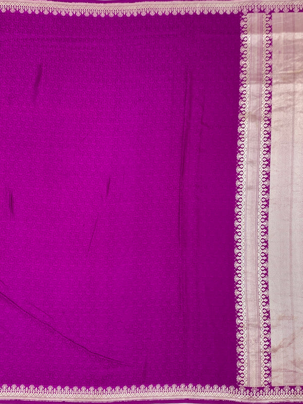 Vibrant Magenta Mashru Silk Saree with Geometric Silver Zari Pallu