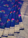 Royal Blue Tussore Georgette Saree with Woven Zari Pallu