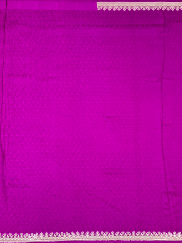 Vibrant Magenta Mashru Silk Saree with Geometric Silver Zari Pallu