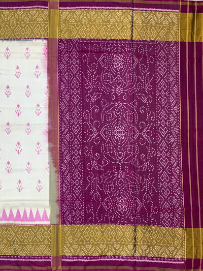 Ivory Cream & Deep Magenta Rajkot Patola Silk Saree