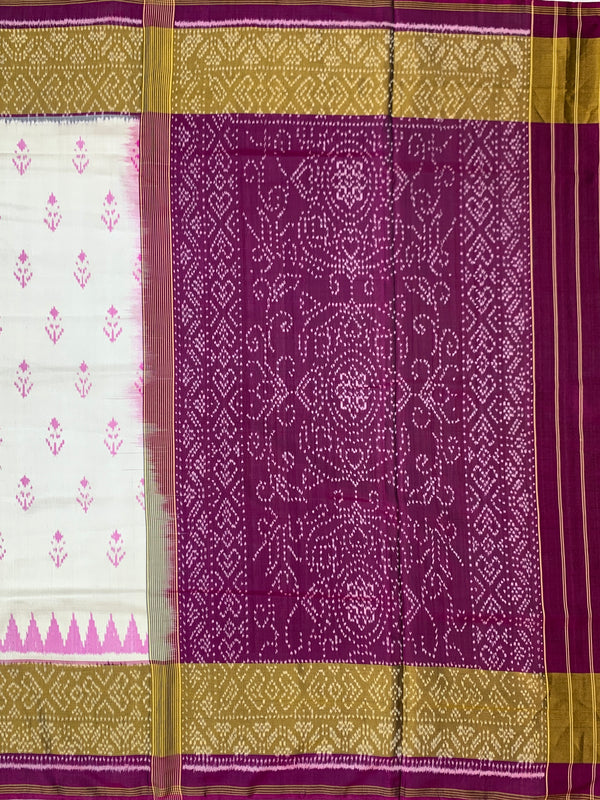 Ivory Cream & Deep Magenta Rajkot Patola Silk Saree