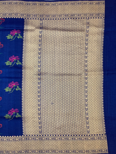 Royal Blue Tussore Georgette Saree with Woven Zari Pallu