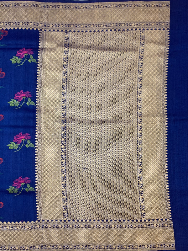 Royal Blue Tussore Georgette Saree with Woven Zari Pallu
