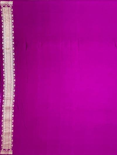 Vibrant Magenta Mashru Silk Saree with Geometric Silver Zari Pallu