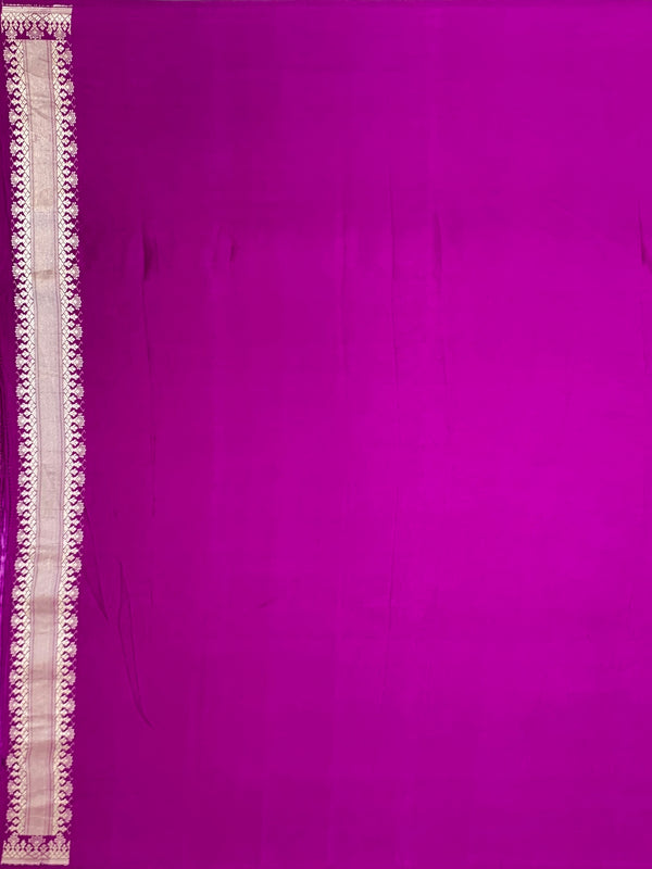 Vibrant Magenta Mashru Silk Saree with Geometric Silver Zari Pallu