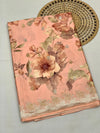 Elegant Peach Floral Mashru Silk Saree with Zari Border
