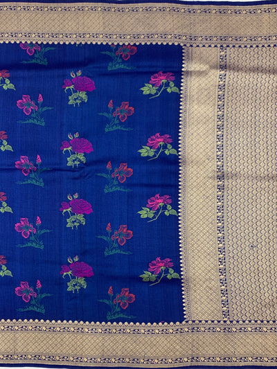Royal Blue Tussore Georgette Saree with Woven Zari Pallu