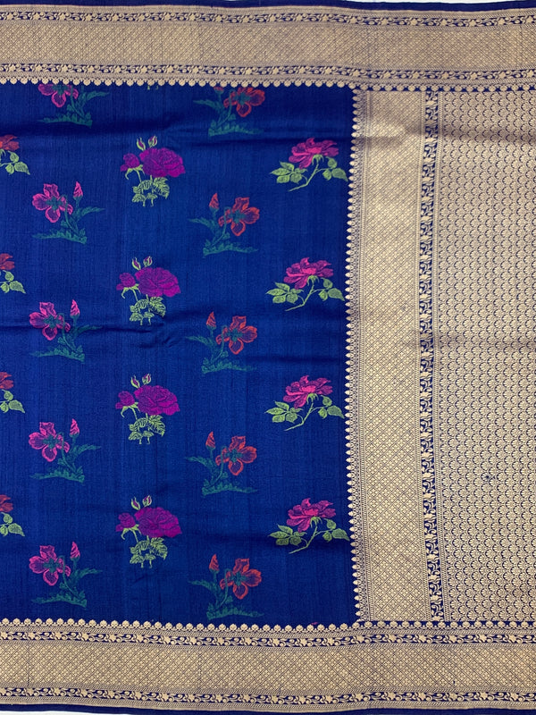 Royal Blue Tussore Georgette Saree with Woven Zari Pallu