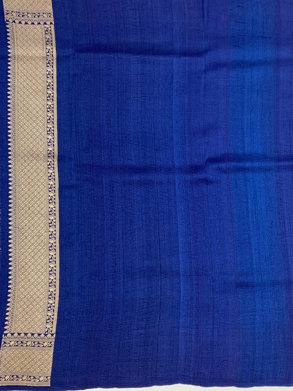 Royal Blue Tussore Georgette Saree with Woven Zari Pallu