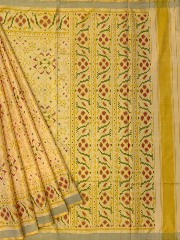 Soft Butter Yellow & Crimson Rajkot Patola Silk Saree