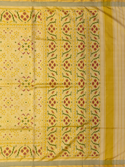 Soft Butter Yellow & Crimson Rajkot Patola Silk Saree