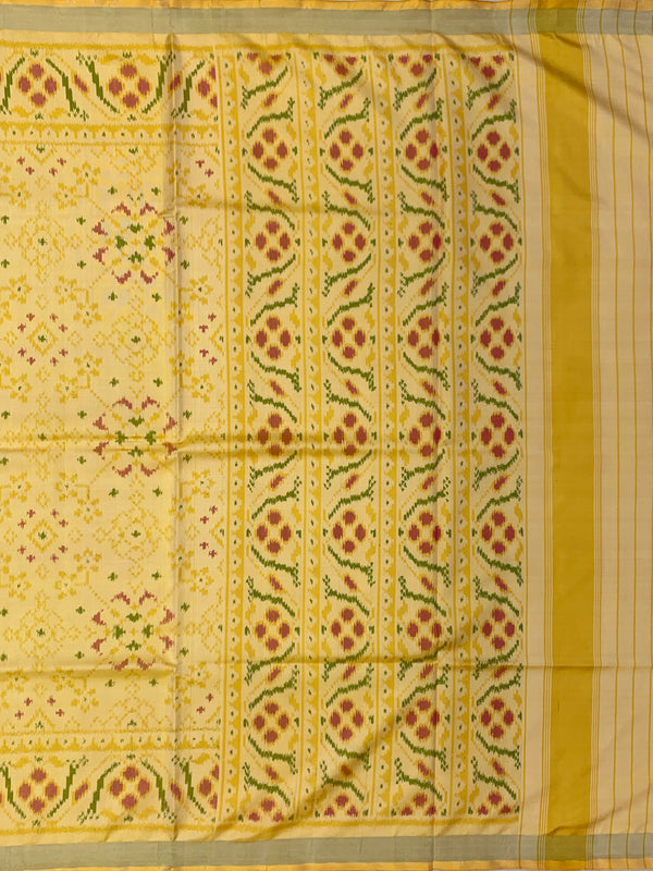 Soft Butter Yellow & Crimson Rajkot Patola Silk Saree