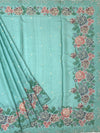 Pastel Aqua Tussar Silk Saree with Vintage Floral Embroidery