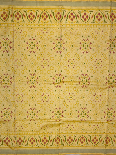 Soft Butter Yellow & Crimson Rajkot Patola Silk Saree