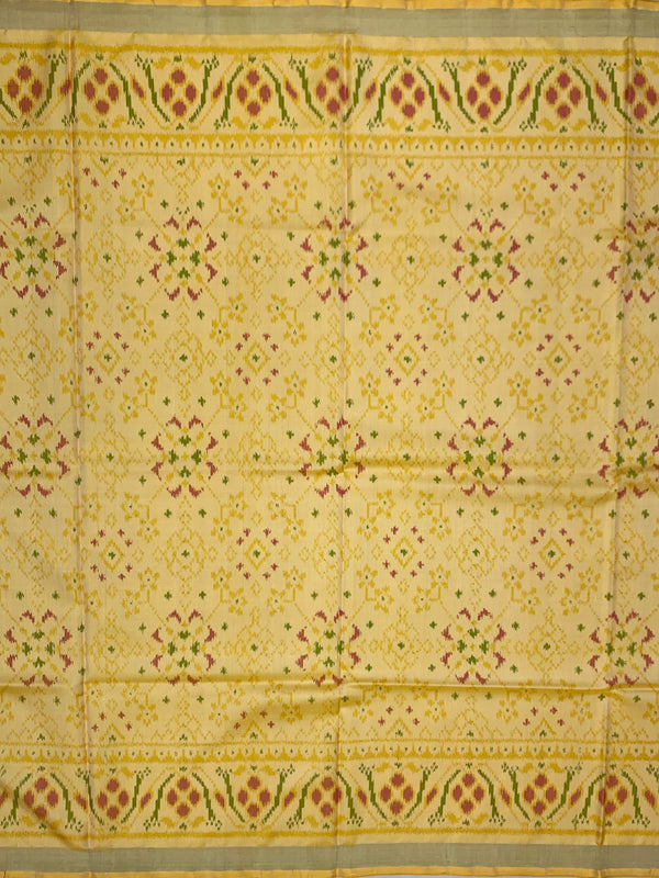 Soft Butter Yellow & Crimson Rajkot Patola Silk Saree