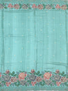 Pastel Aqua Tussar Silk Saree with Vintage Floral Embroidery