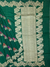 Forest Green Tussore Georgette Saree with Fan Embroidered Bootis & Geometric Zari Border